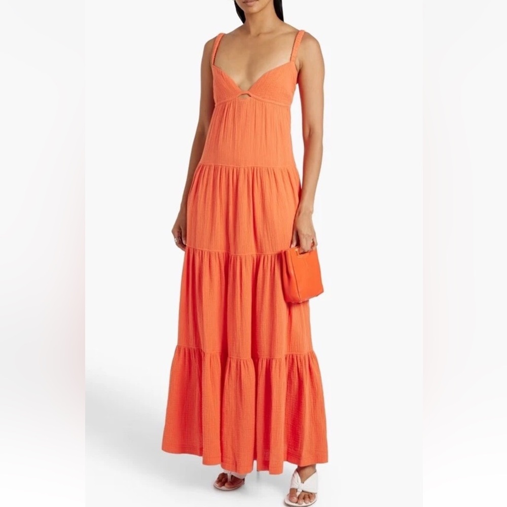 Jonathan Simkhai Swim Mirabelle Gauze Cover-Up Maxi Dress in Orange